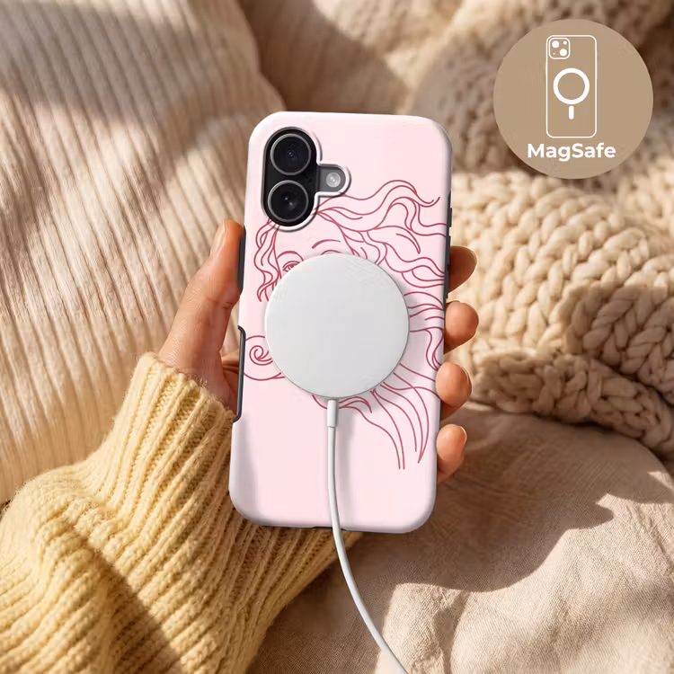 Vrouw - Portret - Klassiek - Line-art - Roze Toughcase MagSafe Apple iPhone 17 klein -USP_MagsafeV