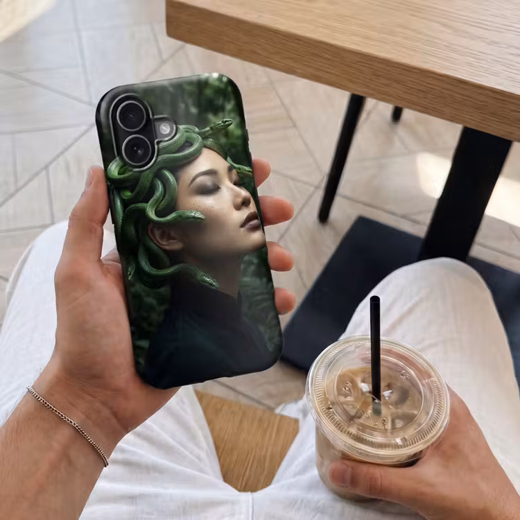 Vrouw - Slang - Natuur - Mystiek - Groen Toughcase MagSafe Apple iPhone 17 klein -Sfeer1M