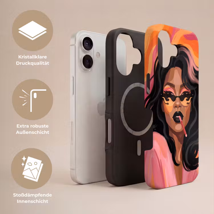 Vrouw - Zonnebril - Modern - Portret - Oranje Toughcase MagSafe Apple iPhone 17 klein -USP_Lagen_DE