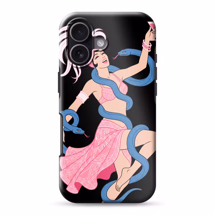 Vrouw - Danseres - Slangen - Art Deco - Roze Toughcase MagSafe Apple iPhone 17 klein -3d