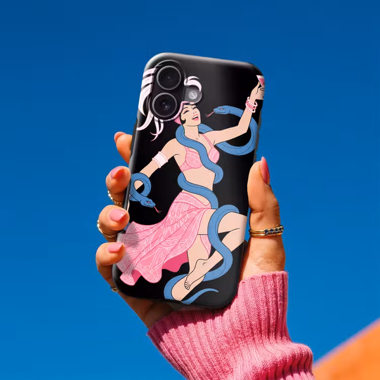 Vrouw - Danseres - Slangen - Art Deco - Roze Toughcase MagSafe Apple iPhone 17 klein -Sfeer1V