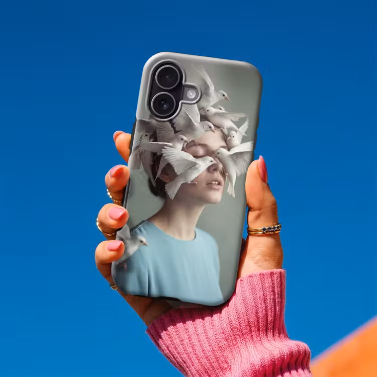 Vrouw - Vogels - Abstract - Modern - Wit Toughcase MagSafe Apple iPhone 17 klein -Sfeer1V
