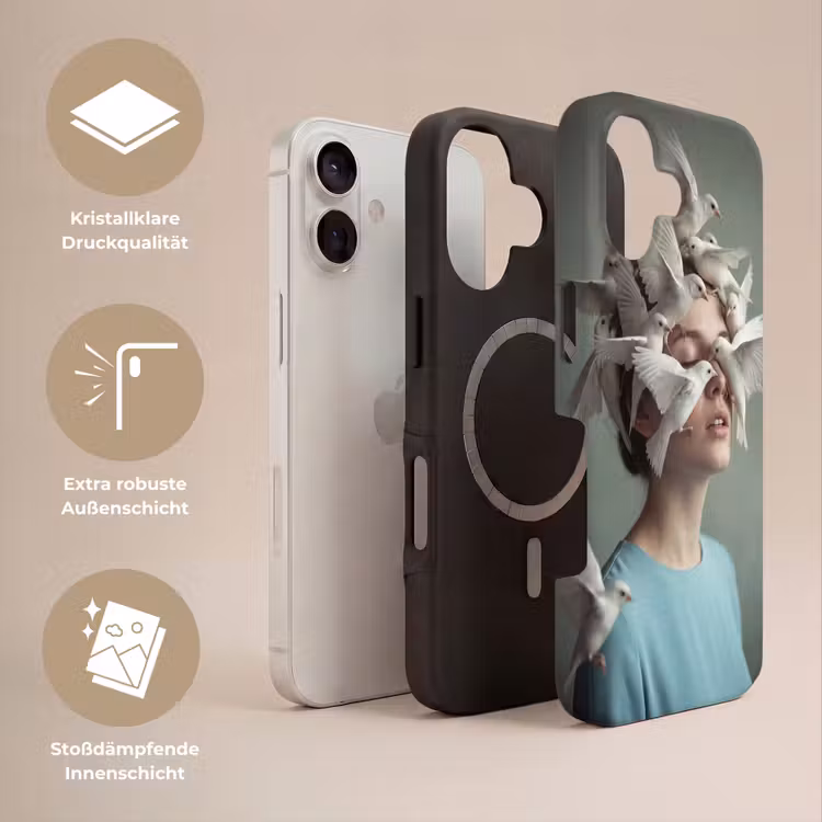 Vrouw - Vogels - Abstract - Modern - Wit Toughcase MagSafe Apple iPhone 17 klein -USP_Lagen_DE