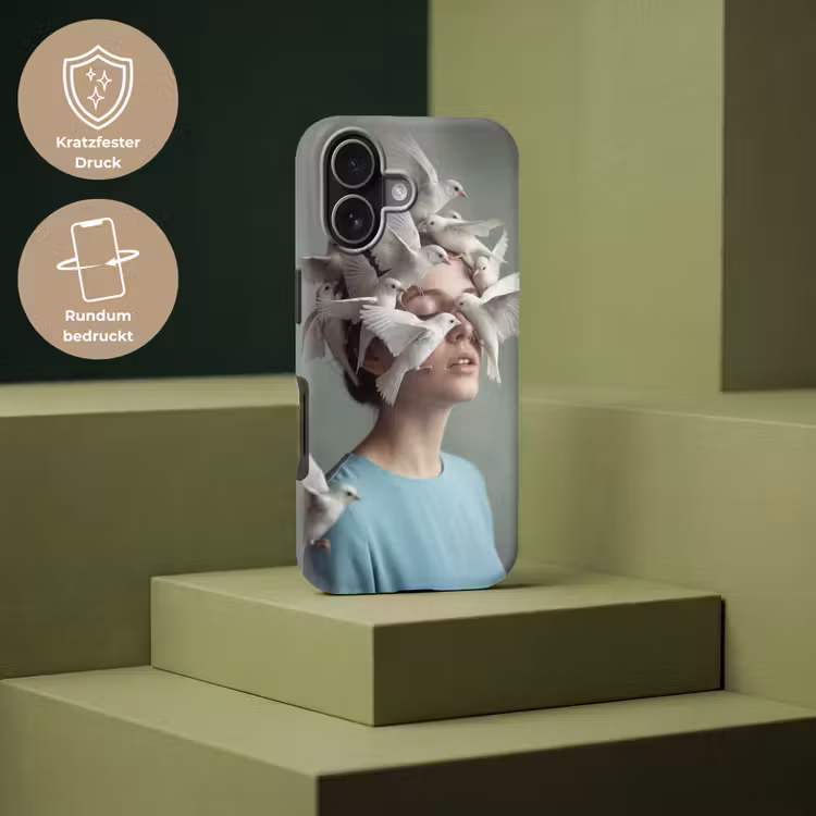 Vrouw - Vogels - Abstract - Modern - Wit Toughcase MagSafe Apple iPhone 17 klein -USP_PrintM_DE