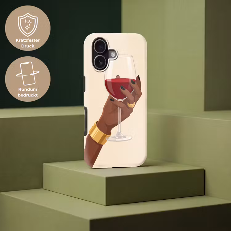 Vrouw - Wijn - Glas - Illustratie - Rood Toughcase MagSafe Apple iPhone 17 klein -USP_PrintM_DE