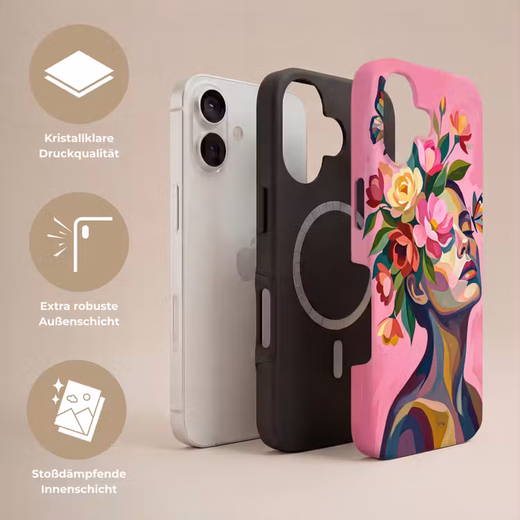 Vrouwengezicht - Vlinders - Kleurrijk Toughcase MagSafe Apple iPhone 17 klein -USP_Lagen_DE