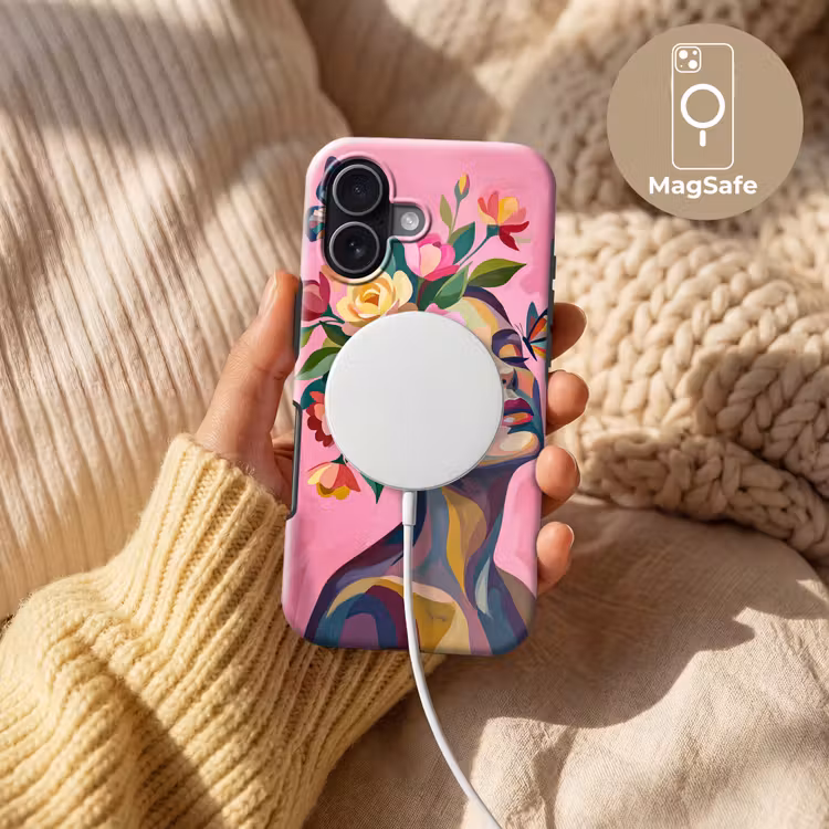 Vrouwengezicht - Vlinders - Kleurrijk Toughcase MagSafe Apple iPhone 17 klein -USP_MagsafeV