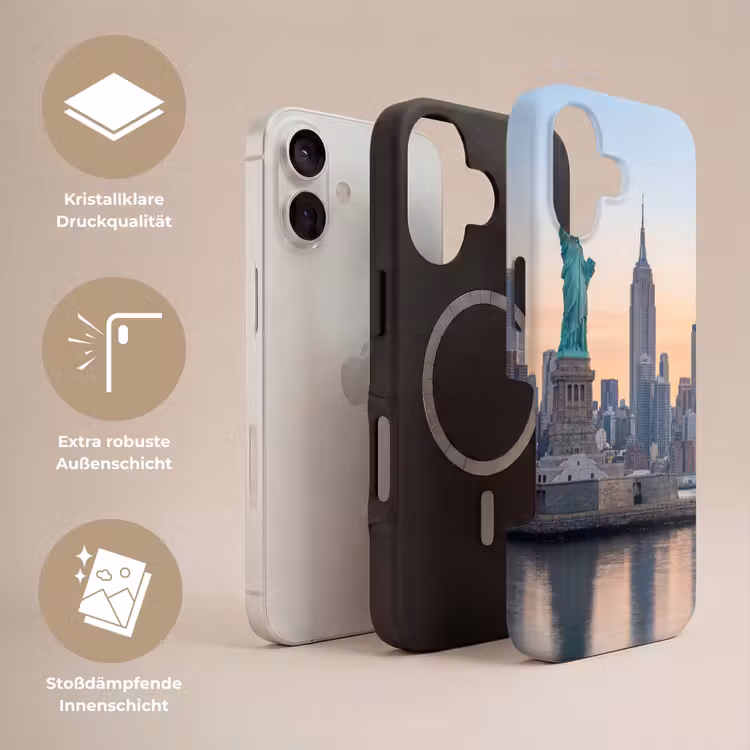 Vrijheidsbeeld - New York - Zonsopgang - Stad - Architectuur Toughcase MagSafe Apple iPhone 17 klein -USP_Lagen_DE