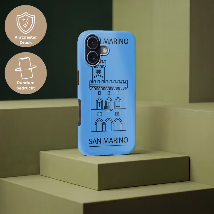 Gebouw - San Marino - Architectuur - Lijntekening - Blauw Toughcase MagSafe Apple iPhone 17 klein -USP_PrintM_DE