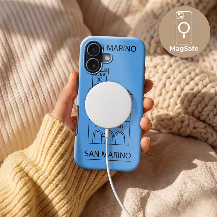Gebouw - San Marino - Architectuur - Lijntekening - Blauw Toughcase MagSafe Apple iPhone 17 klein -USP_MagsafeV