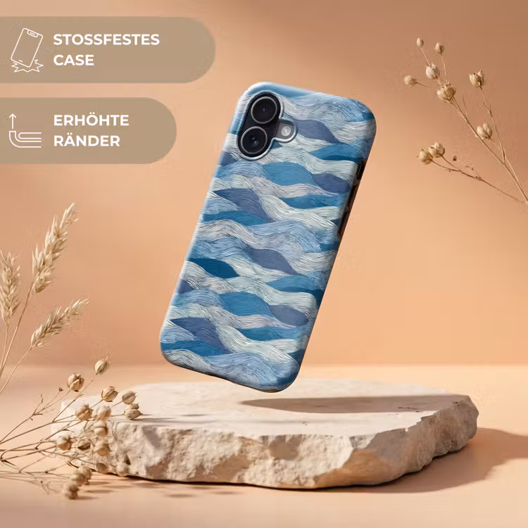Getekend - Blauw - Wit - Golvend - Streepjes Toughcase MagSafe Apple iPhone 17 klein 1017 -USP_RandenV_DE