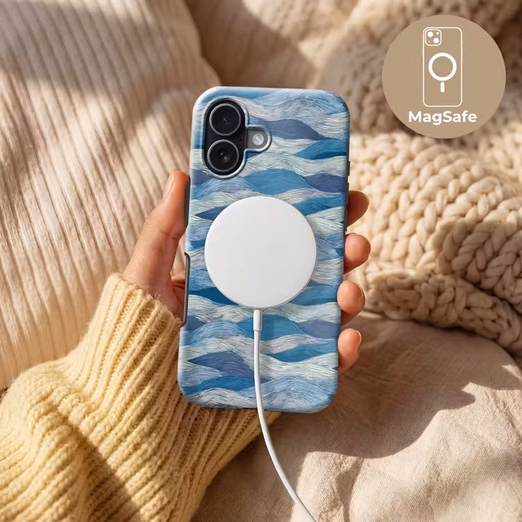 Getekend - Blauw - Wit - Golvend - Streepjes Toughcase MagSafe Apple iPhone 17 klein 1017 -USP_MagsafeV