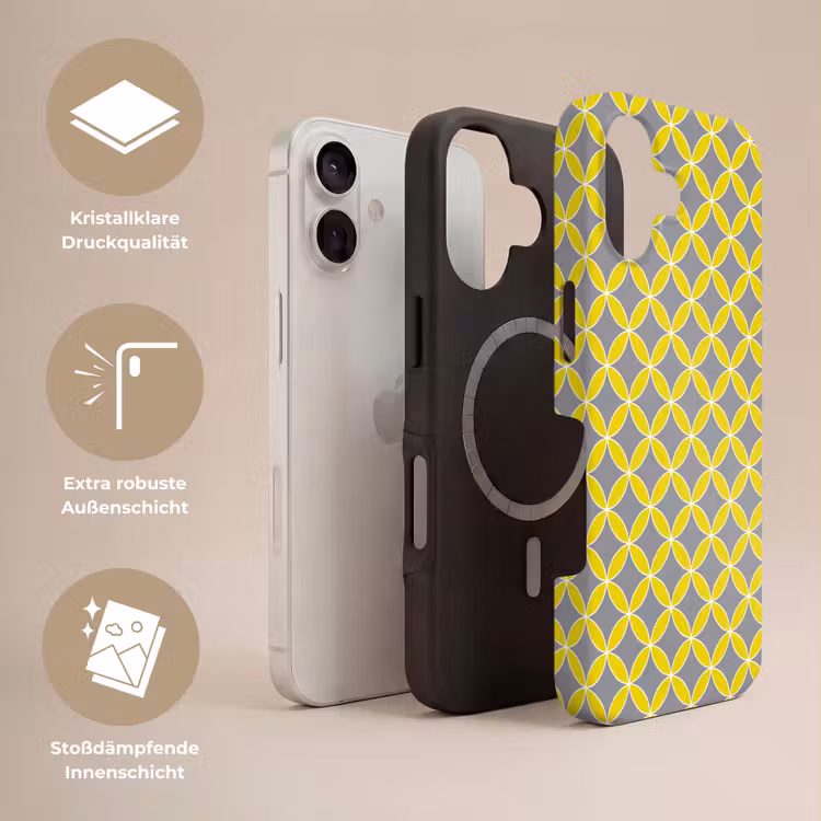 Geometrisch - Cirkels - Modern - Grijs - Geel Toughcase MagSafe Apple iPhone 17 klein 1017 -USP_Lagen_DE