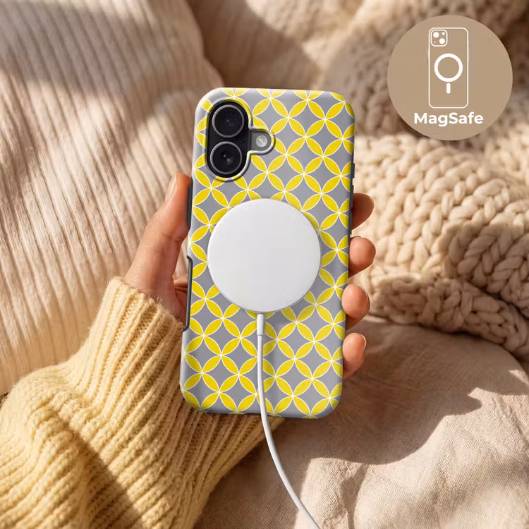 Geometrisch - Cirkels - Modern - Grijs - Geel Toughcase MagSafe Apple iPhone 17 klein 1017 -USP_MagsafeV