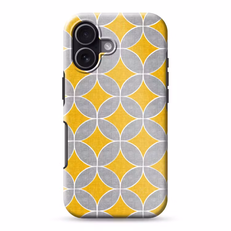 Geometrisch - Cirkels - Textuur - Grijs - Geel Toughcase MagSafe Apple iPhone 17 klein 1017 -3d