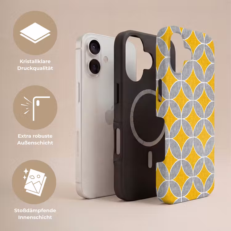 Geometrisch - Cirkels - Textuur - Grijs - Geel Toughcase MagSafe Apple iPhone 17 klein 1017 -USP_Lagen_DE
