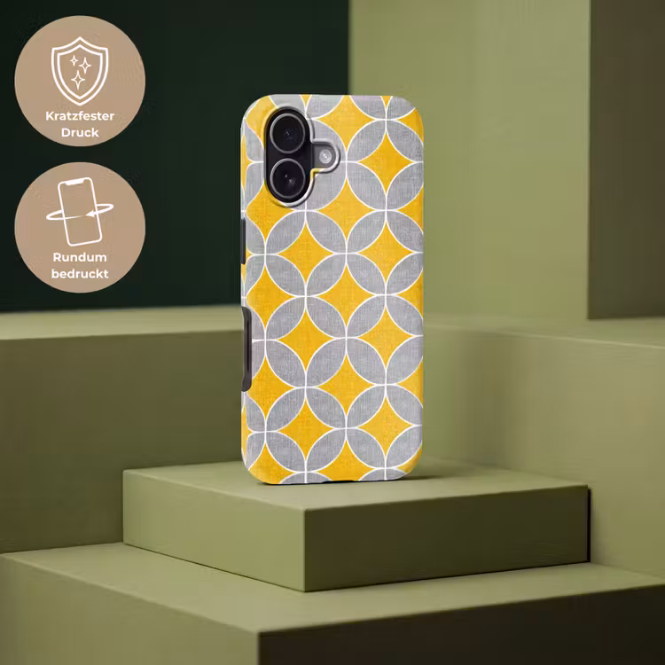 Geometrisch - Cirkels - Textuur - Grijs - Geel Toughcase MagSafe Apple iPhone 17 klein 1017 -USP_PrintM_DE
