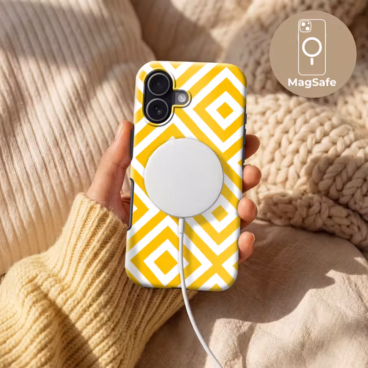 Geometrisch - Lijnen - Modern - Geel - Wit Toughcase MagSafe Apple iPhone 17 klein 1017 -USP_MagsafeV