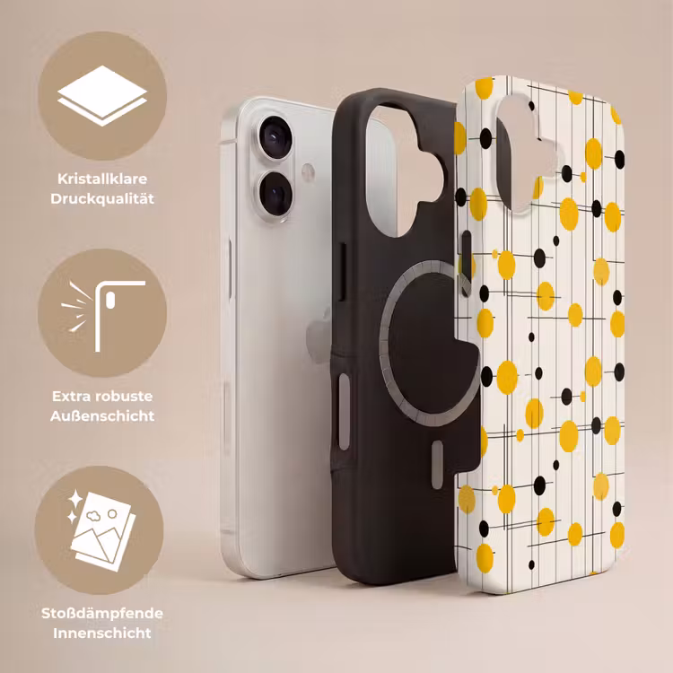 Geometrisch - Retro - Lijnen - Okergeel - Zwart Toughcase MagSafe Apple iPhone 17 klein 1017 -USP_Lagen_DE