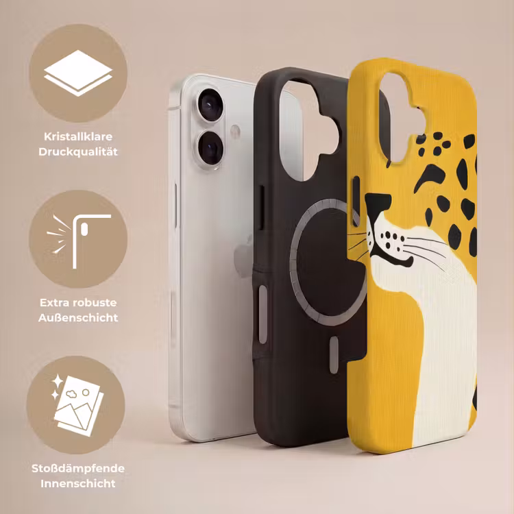 Cheetah - Illustratie - Geel Toughcase MagSafe Apple iPhone 17 klein -USP_Lagen_DE
