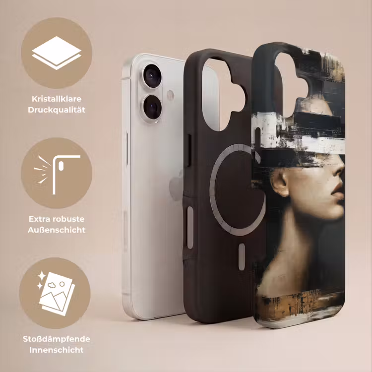 Gezicht - Vrouw - Zwart - Abstract Toughcase MagSafe Apple iPhone 17 klein -USP_Lagen_DE
