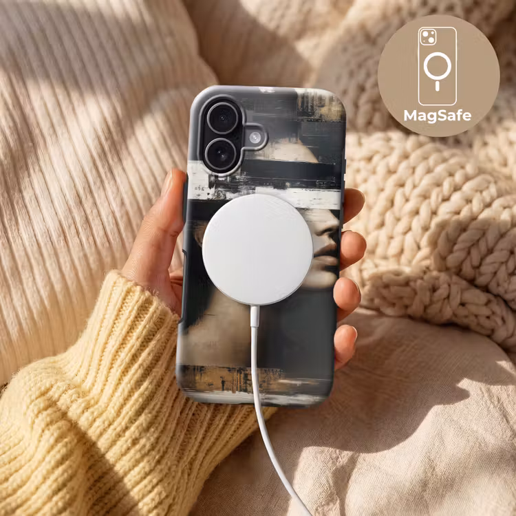 Gezicht - Vrouw - Zwart - Abstract Toughcase MagSafe Apple iPhone 17 klein -USP_MagsafeV