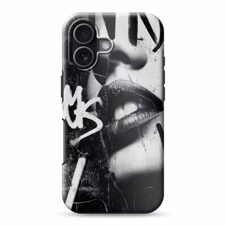 Gezicht - Mond - Graffiti - Zwart Toughcase MagSafe Apple iPhone 17 klein -3d