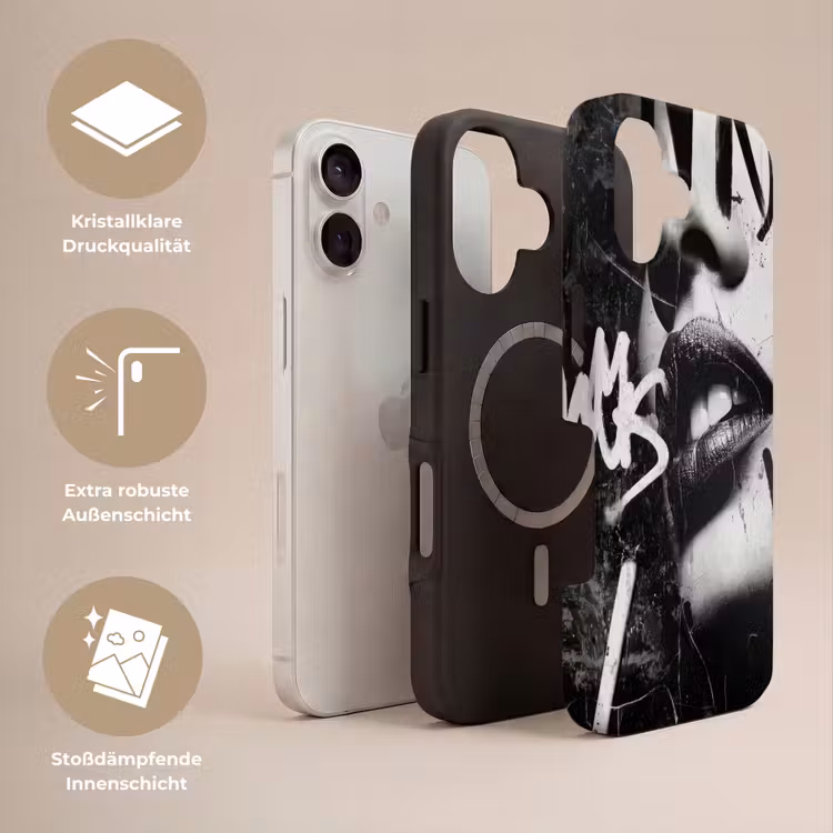 Gezicht - Mond - Graffiti - Zwart Toughcase MagSafe Apple iPhone 17 klein -USP_Lagen_DE