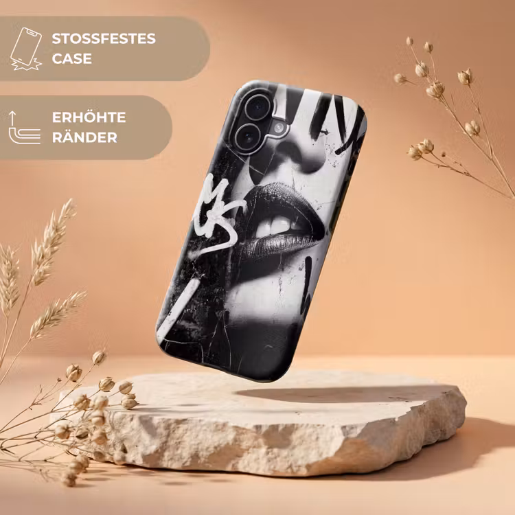 Gezicht - Mond - Graffiti - Zwart Toughcase MagSafe Apple iPhone 17 klein -USP_RandenV_DE