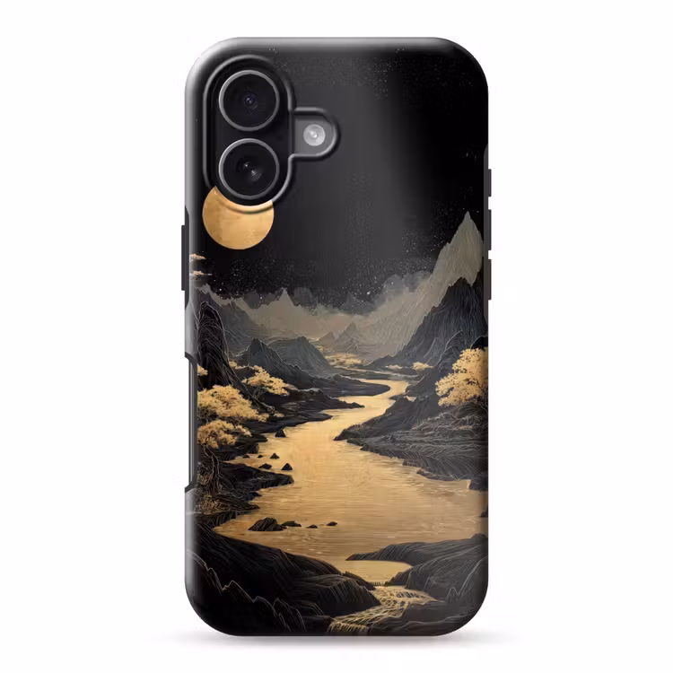 Gouden rivier - Bergen - Maan - Sterrenhemel Toughcase MagSafe Apple iPhone 17 klein -3d