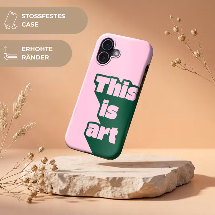 Groen - Teskt - This is art - Roze Toughcase MagSafe Apple iPhone 17 klein -USP_RandenV_DE