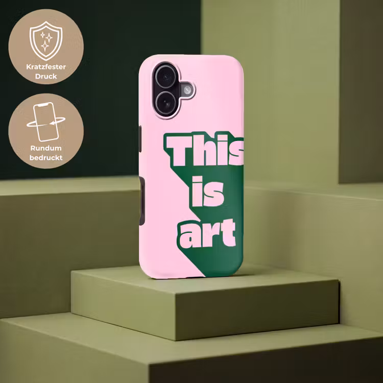 Groen - Teskt - This is art - Roze Toughcase MagSafe Apple iPhone 17 klein -USP_PrintM_DE