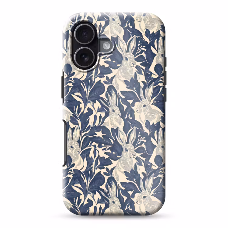 Hazen - Bladeren - Patroon - Blauw - Beige Toughcase MagSafe Apple iPhone 17 klein 1017 -3d