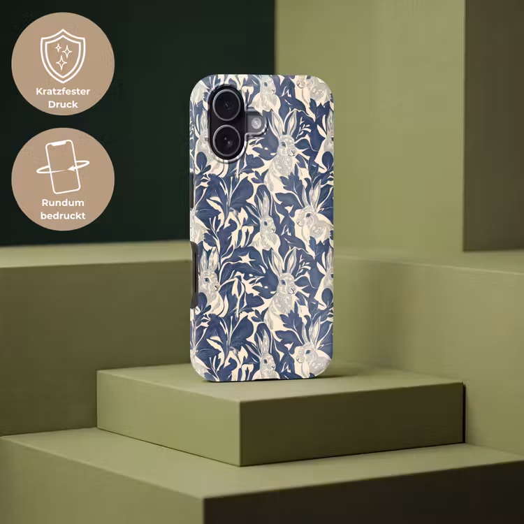 Hazen - Bladeren - Patroon - Blauw - Beige Toughcase MagSafe Apple iPhone 17 klein 1017 -USP_PrintM_DE