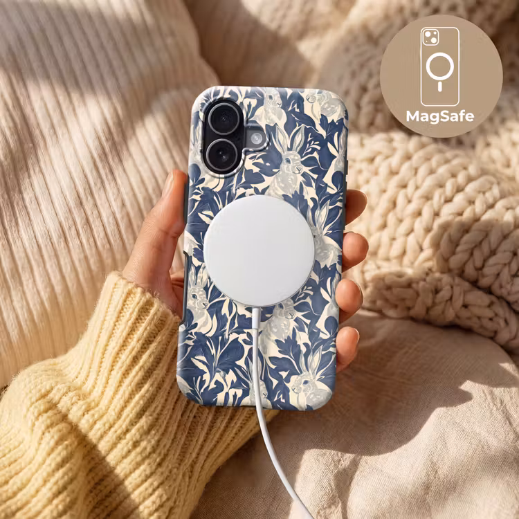 Hazen - Bladeren - Patroon - Blauw - Beige Toughcase MagSafe Apple iPhone 17 klein 1017 -USP_MagsafeV