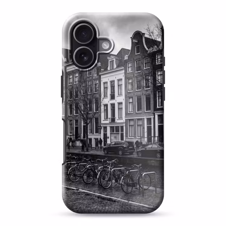 Huis - Gracht - Amsterdam - Architectuur - Zwart-wit Toughcase MagSafe Apple iPhone 17 klein -3d