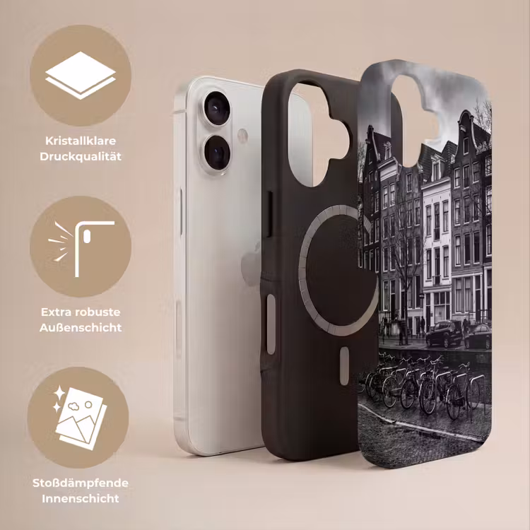 Huis - Gracht - Amsterdam - Architectuur - Zwart-wit Toughcase MagSafe Apple iPhone 17 klein -USP_Lagen_DE
