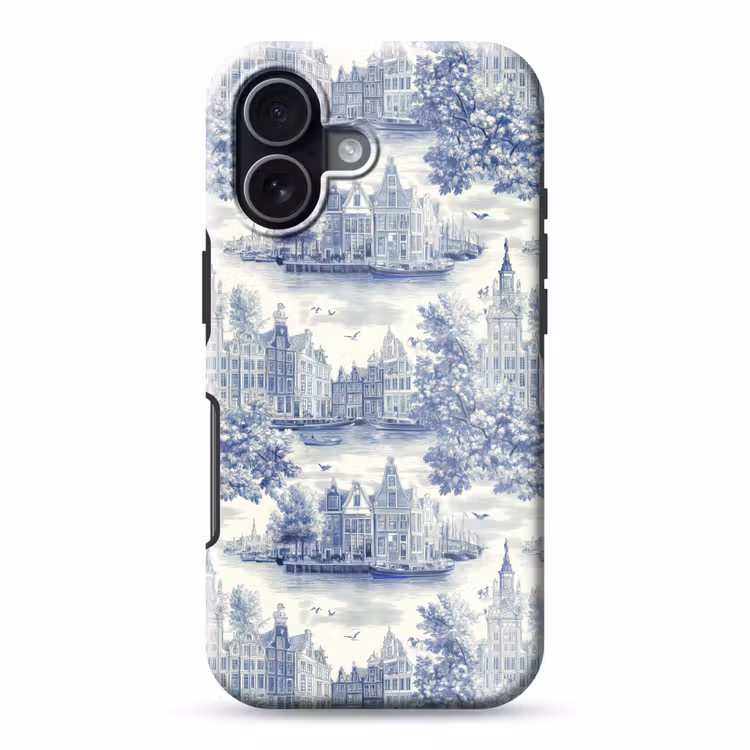Huizen - Bomen - Water - Vogels - Blauw Toughcase MagSafe Apple iPhone 17 klein 1017 -3d