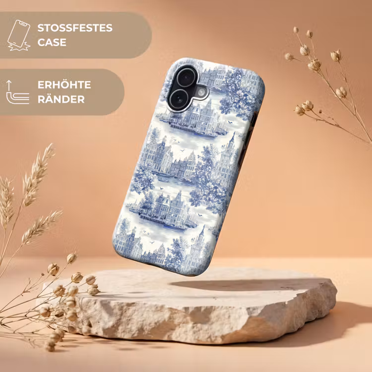 Huizen - Bomen - Water - Vogels - Blauw Toughcase MagSafe Apple iPhone 17 klein 1017 -USP_RandenV_DE