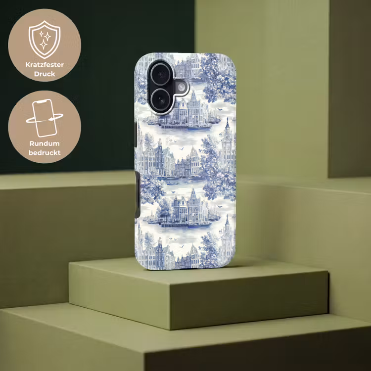 Huizen - Bomen - Water - Vogels - Blauw Toughcase MagSafe Apple iPhone 17 klein 1017 -USP_PrintM_DE