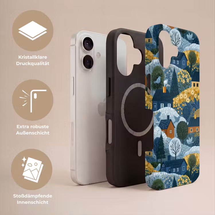 Huisjes - Bloemen - Patroon - Geel - Blauw Toughcase MagSafe Apple iPhone 17 klein 1017 -USP_Lagen_DE