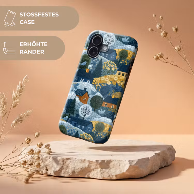 Huisjes - Bloemen - Patroon - Geel - Blauw Toughcase MagSafe Apple iPhone 17 klein 1017 -USP_RandenV_DE