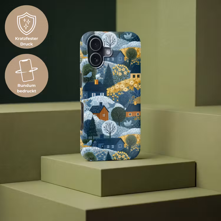 Huisjes - Bloemen - Patroon - Geel - Blauw Toughcase MagSafe Apple iPhone 17 klein 1017 -USP_PrintM_DE