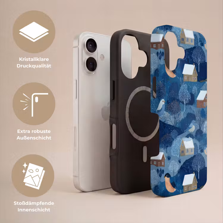 Huisjes - Vogels - Sneeuw - Winter - Blauw Toughcase MagSafe Apple iPhone 17 klein 1017 -USP_Lagen_DE