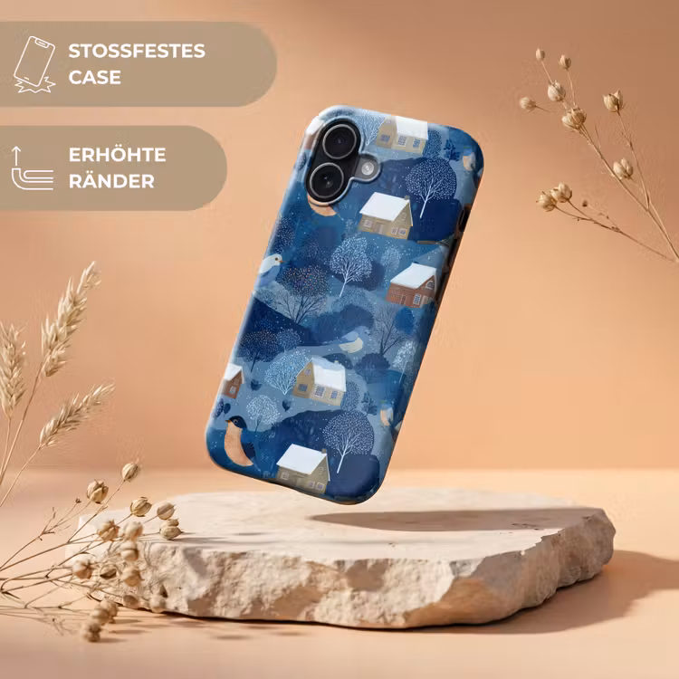 Huisjes - Vogels - Sneeuw - Winter - Blauw Toughcase MagSafe Apple iPhone 17 klein 1017 -USP_RandenV_DE