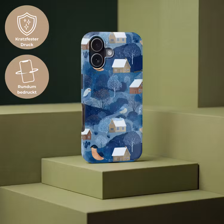 Huisjes - Vogels - Sneeuw - Winter - Blauw Toughcase MagSafe Apple iPhone 17 klein 1017 -USP_PrintM_DE