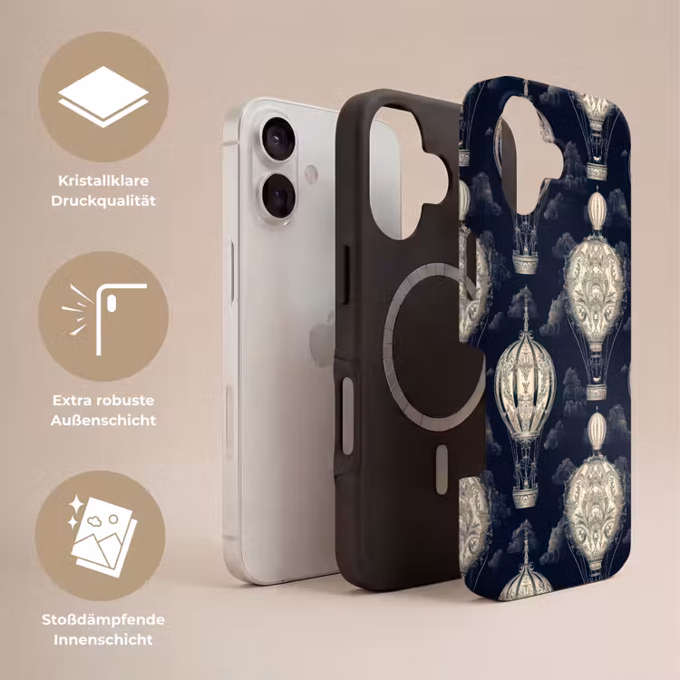 Luchtballonnen - Wolken - Patroon - Donkerblauw Toughcase MagSafe Apple iPhone 17 klein 1017 -USP_Lagen_DE