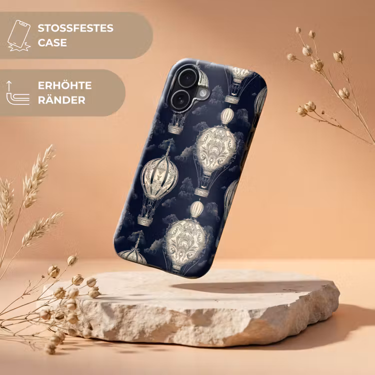 Luchtballonnen - Wolken - Patroon - Donkerblauw Toughcase MagSafe Apple iPhone 17 klein 1017 -USP_RandenV_DE