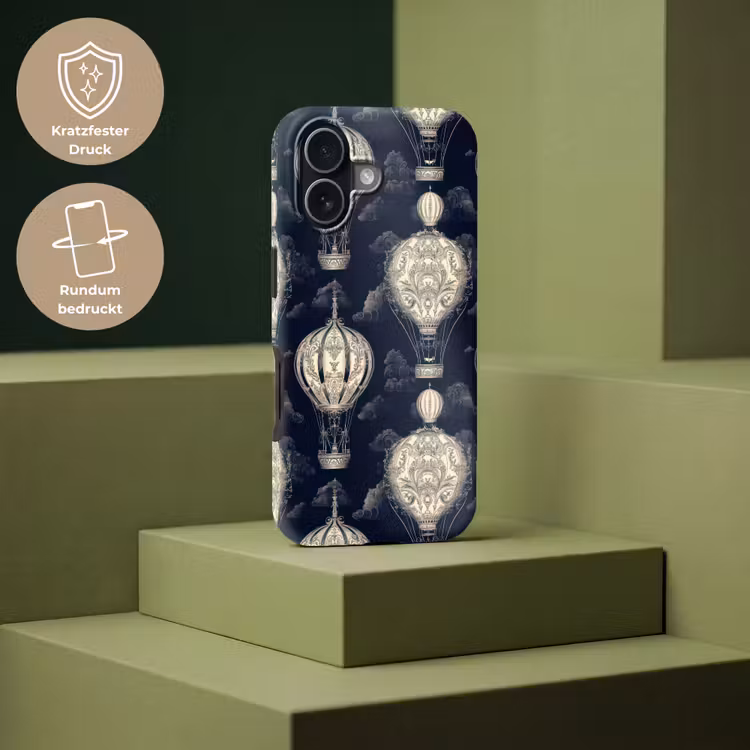 Luchtballonnen - Wolken - Patroon - Donkerblauw Toughcase MagSafe Apple iPhone 17 klein 1017 -USP_PrintM_DE