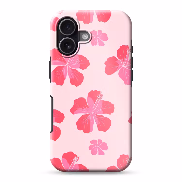 Hibiscus - Bloemen - Roze Toughcase MagSafe Apple iPhone 17 klein 1017 -3d